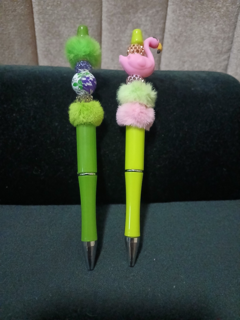 Cute Flamingo & Pom Pom Kids Pens - Neon Green